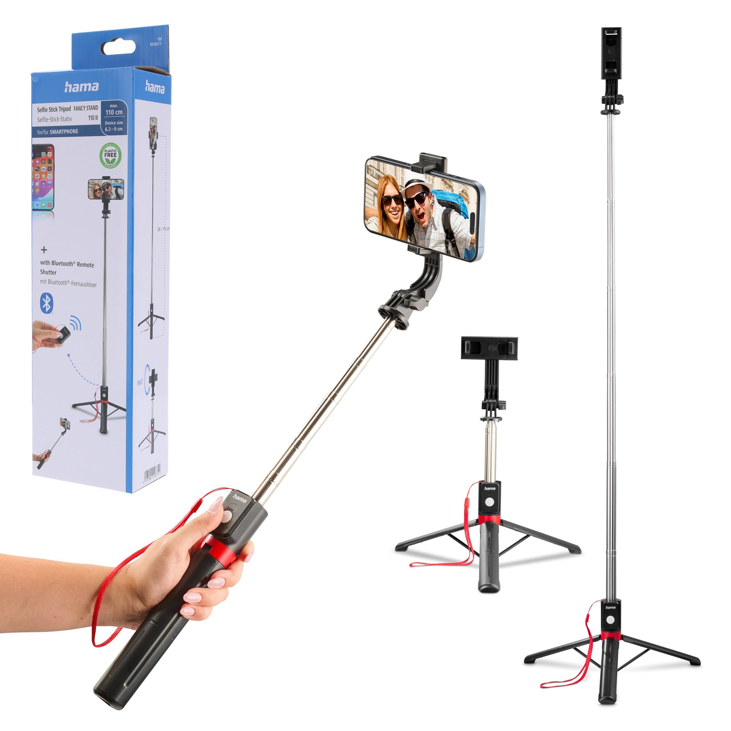 Hama Selfie Stick Tripod for Mobile Phones 30-110 cm with Shutter Release Photo/Video (Ultralight 195 g Pack Size 24 cm, Selfie Stick with Tripod and Remote Control Bluetooth, Universal Mobile Phone