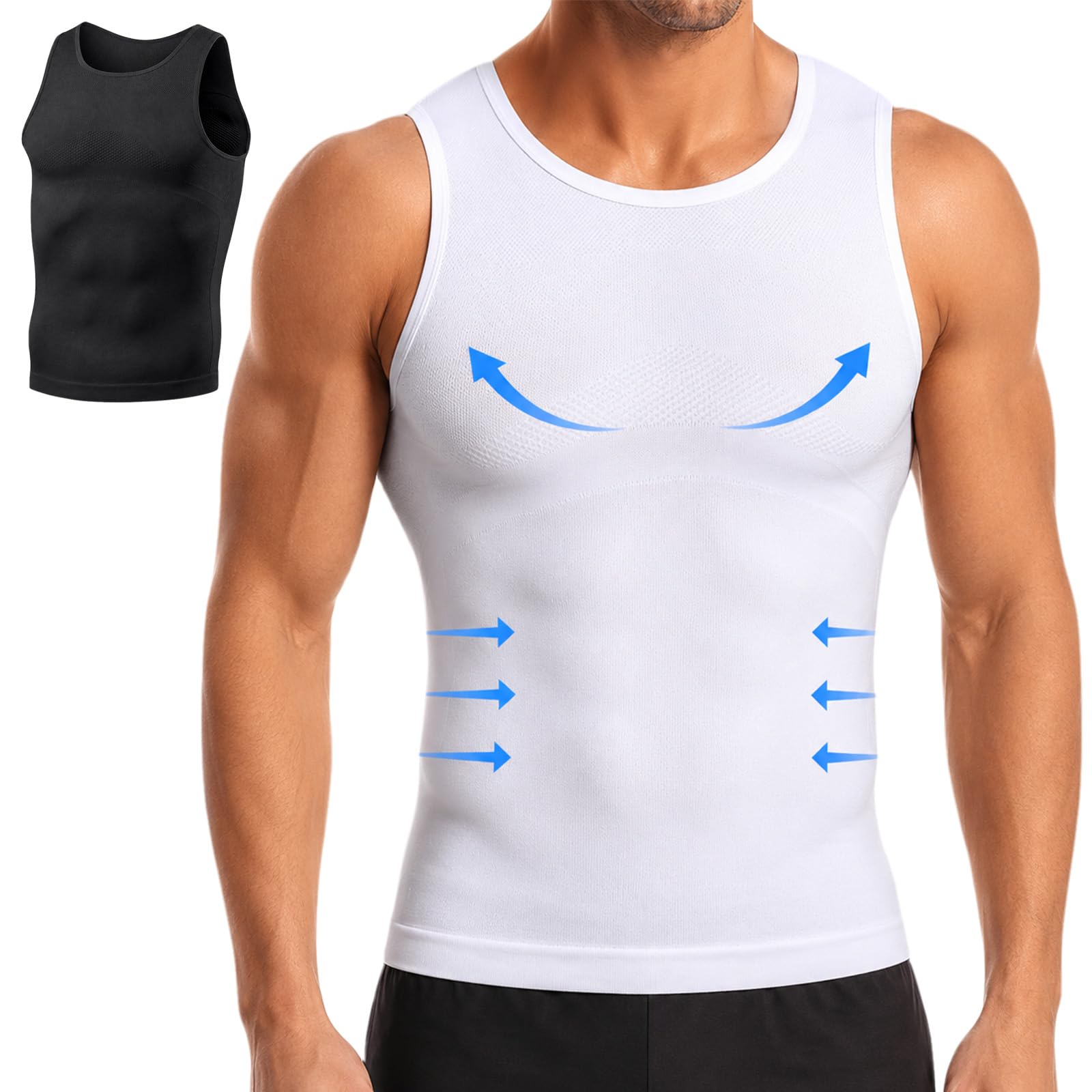 Chaleco de Compresión Hombre, Pack de 2 Compresion sin Mangas para Camiseta Reductora Hombre Body Shaper para Diario y Deportivas