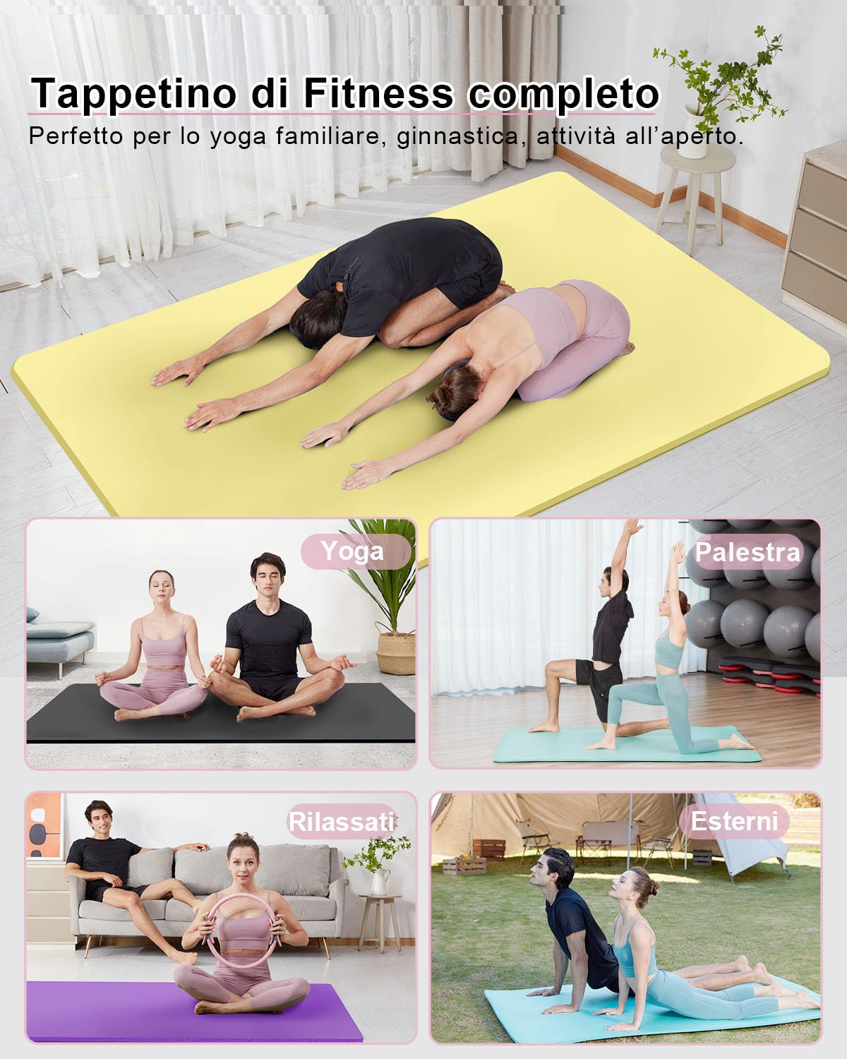 Tappetino Palestra Grande 200x130cm Spesso 15mm/10mm NBR Tappetino Yoga Mat Antiscivolo Tappetino Fitness Pilates Ginnastica Esercizi Addominali
