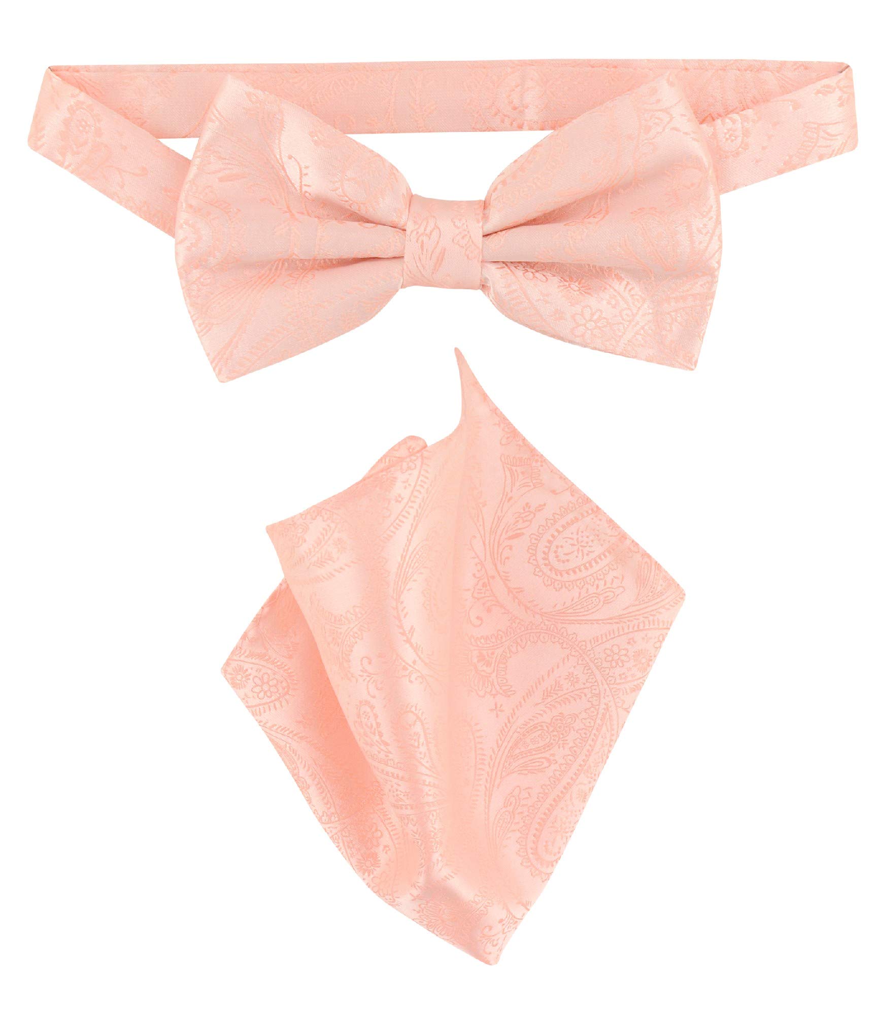 Vesuvio Napoli BowTie Peach Color Paisley Color Mens Bow Tie & Handkerchief