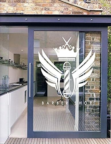 Etiqueta engomada de la ventana de la pared de la barbería del hombre del salón del pelo de la barba de la cara de las herramientas del logotipo