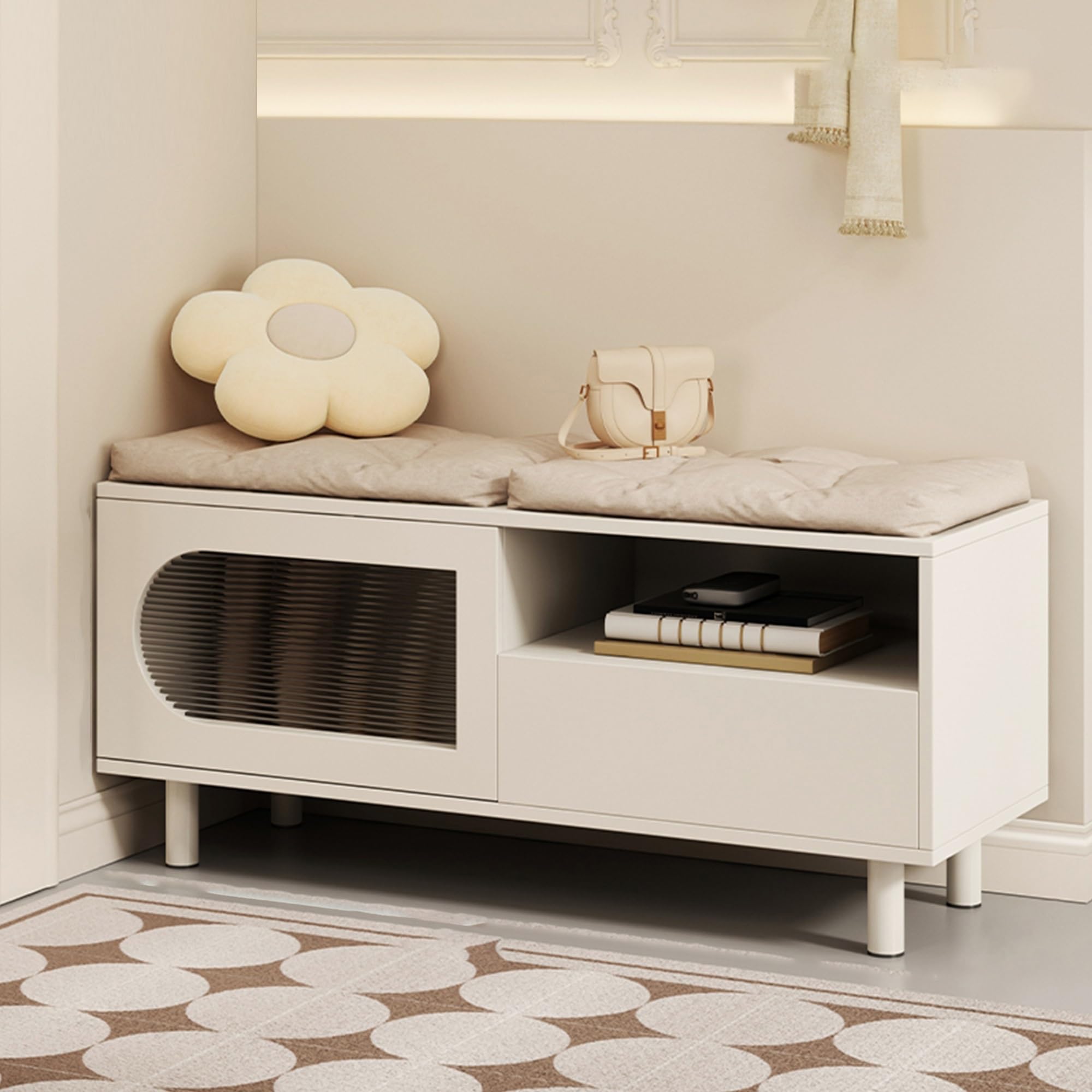 LWJSOCP Shoe Storage Bench with Cushion Seat 2Door Shoe Rack Cabinet Hidden nizer for Foyer Hallway & MudroomStylish White Shoe Bench with Storage