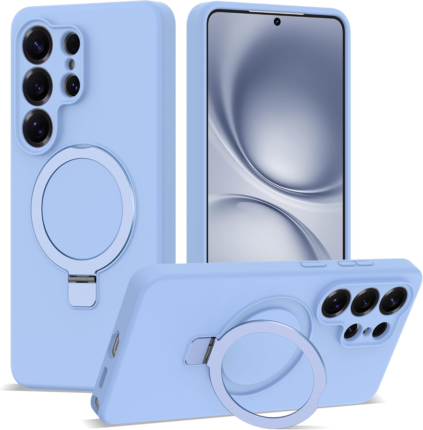 Designed for Samsung Galaxy S26 Ultra Case 6.9'' with Magnetic Ring Stand[Compatible with Mag-Safe][Military-Grade Protection] Slim Liquid Silicone S26 Ultra Case for Men Wowen,Blue