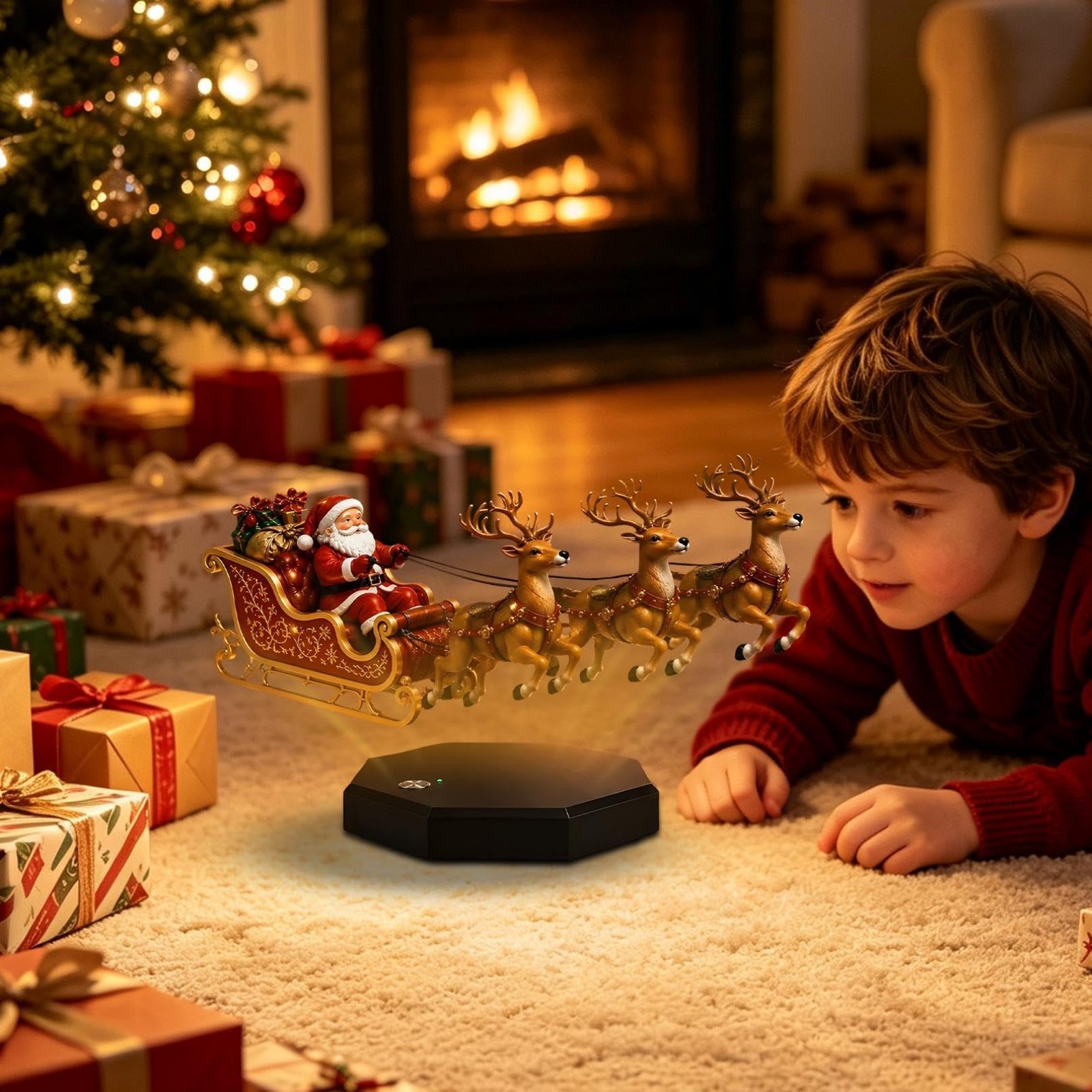 Magnetisch schwebender Weihnachtsmann Schlitten mit Rentieren Weihnachts Tischdekoration Displayständer
