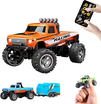 Atlodas Mini Rc Truck, Mini RC Monster Truck, 164 Scale Monster Truck Remote Control Car with Lights, 2.4Ghz Remote Control, Speed/Steering AdjustableOrange
