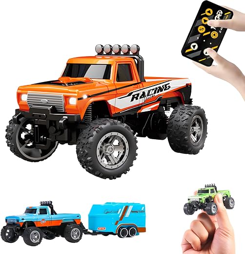 Mini RC Monster Truck, Remote Control Car, 1:64 Scale Monster Truck with Lights, 2.4GHz Rc Monster Truck, Rechargeable Rem...