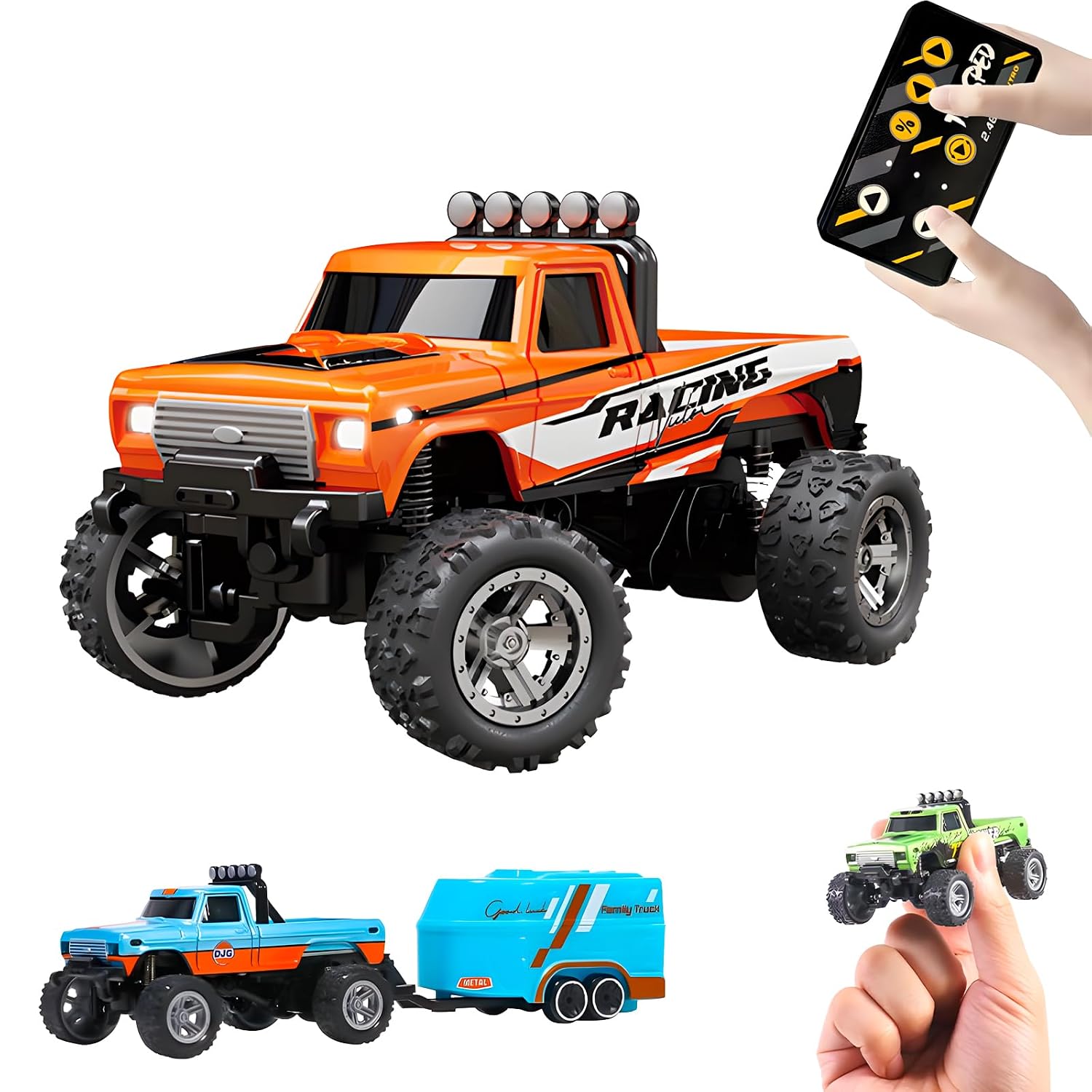Mini RC Monster Truck, Remote Control Car, 1:64 Scale Monster Truck with Lights, 2.4GHz Rc Monster Truck, Rechargeable Rem...
