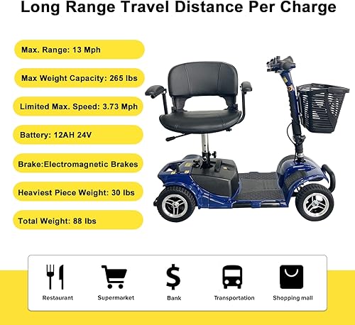 Miniatura 3 de Patinete de movilidad de 4 ruedas  Patinetes de movilidad plegables portátiles para adultos  Scooter eléctrico de movilidad con batería 12V12AH para