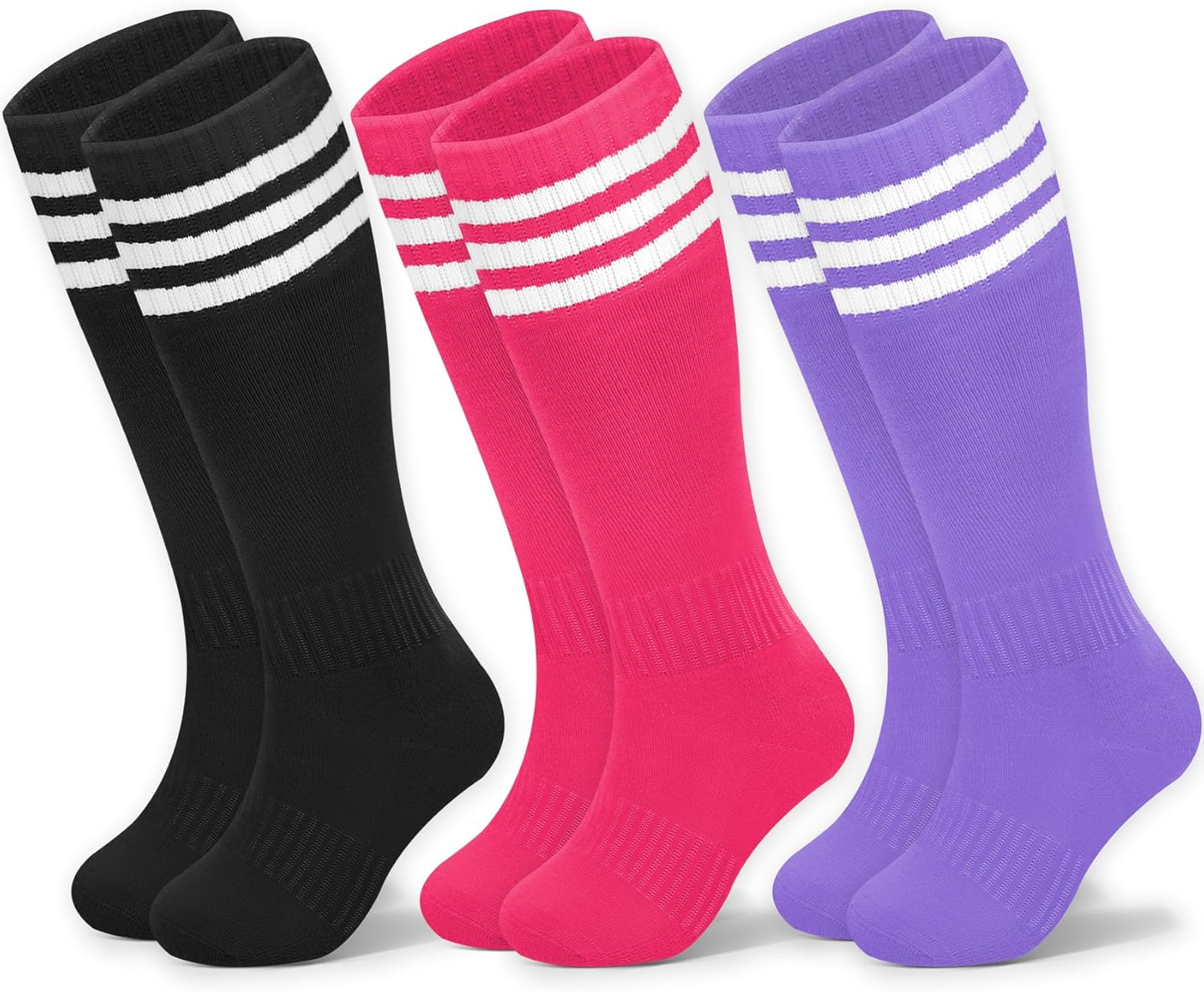 YSense Kids Soccer Socks for Girls Boys, Long Cotton Youth Football Knee High Athletic Calf Tube Stockings Socks for School