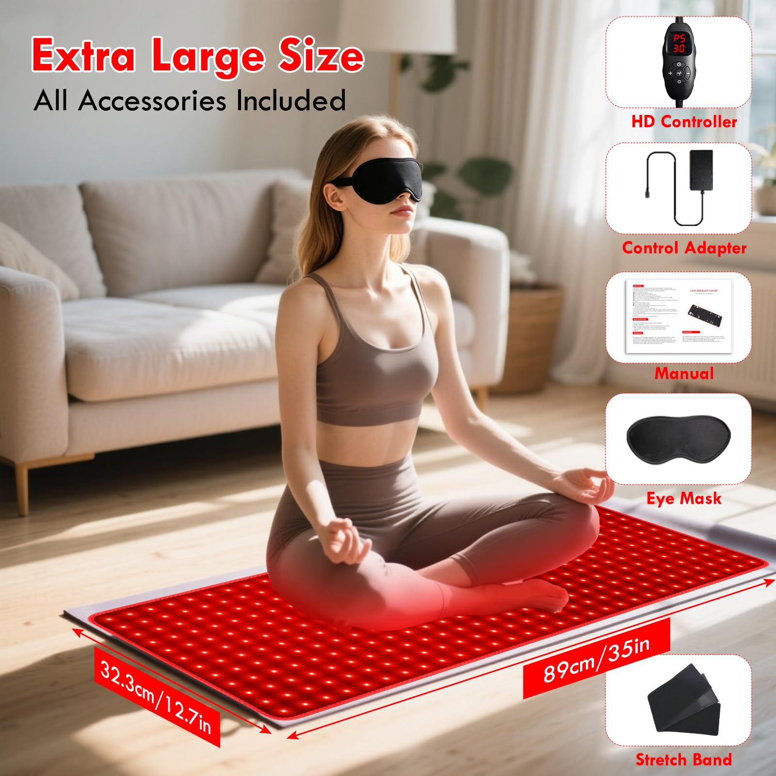 30'' x 14'' Rotlichtmatte für den Körper, 360 LEDs, flexibles Nahinfrarot-Lichtpad, 660 nm & 850 nm Lichtdecke für Rücken, Bauch und Knie, 9 Timer und 5 Helligkeitsstufen, 3 Modi
