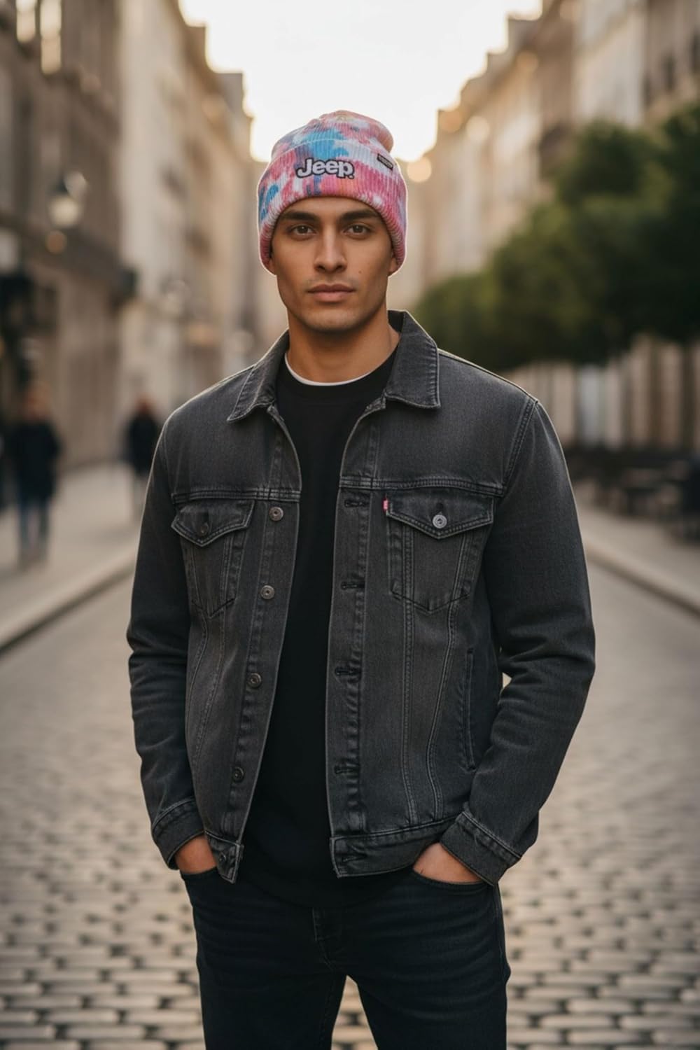 Jeep Tie-Dye Flip Knit Cold Weather Hat with Classic Text Logo, One Size Multicolor
