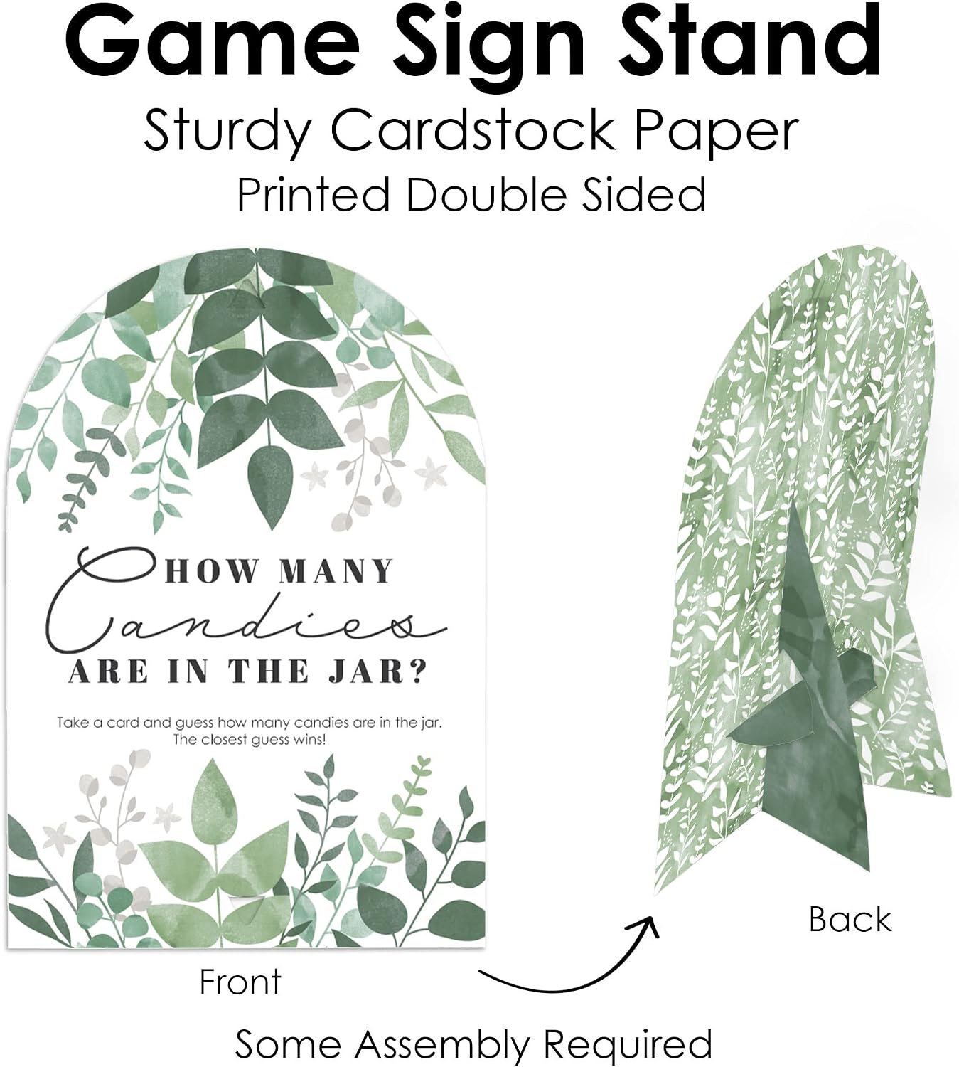 Big Dot of Happiness Boho Botanical - How Many Candies Greenery Party Game - 1 Stand and 40 Cards - Candy Guessing Game