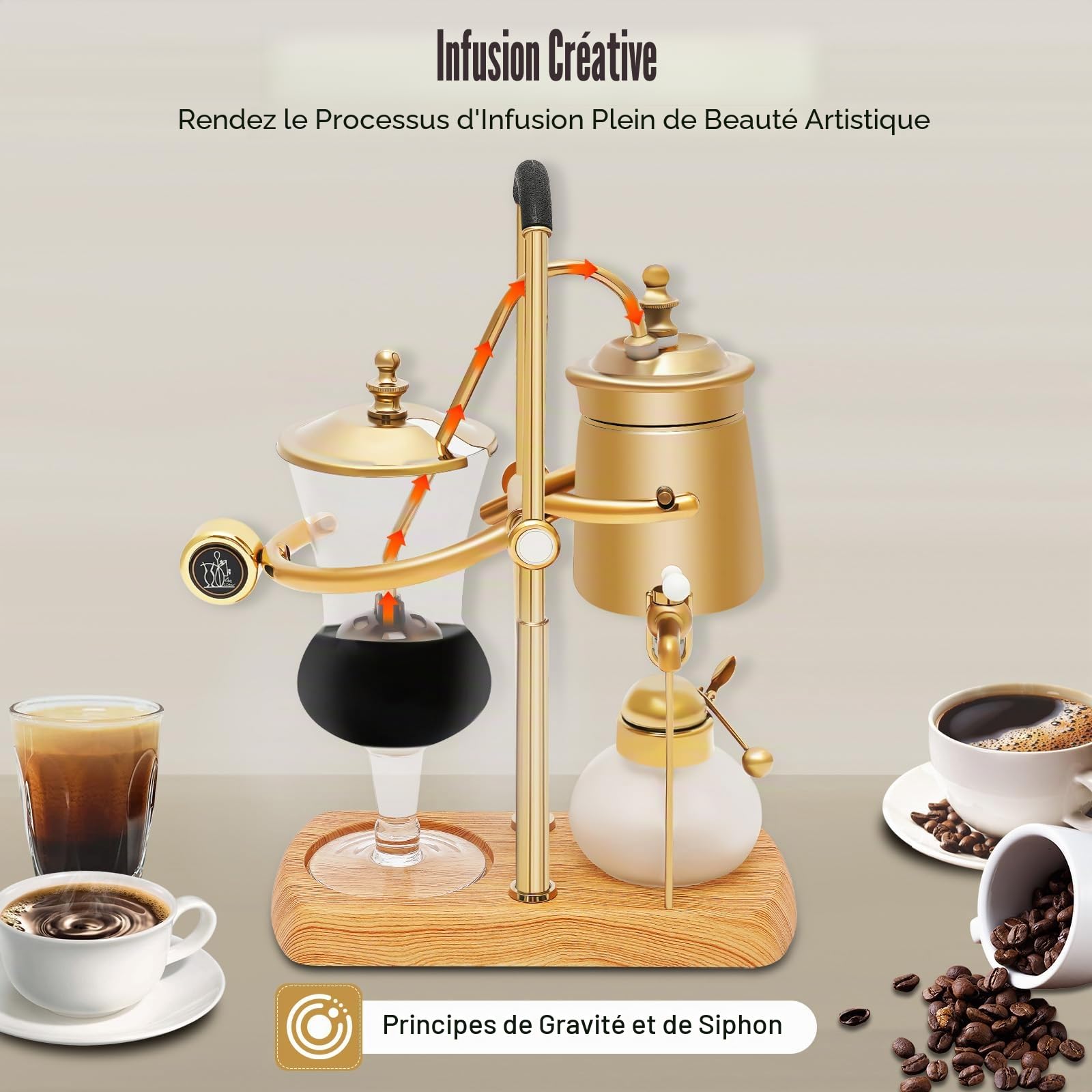 Siphon belge - Machine à café - Siphon - Machine à café sous vide - Or - 4 à 5 portions