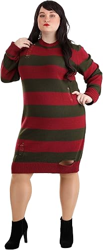 Disfraz de Freddy Krueger de talla grande para mujer, vestido de suéter a rayas para películas de terror, cosplay y Halloween