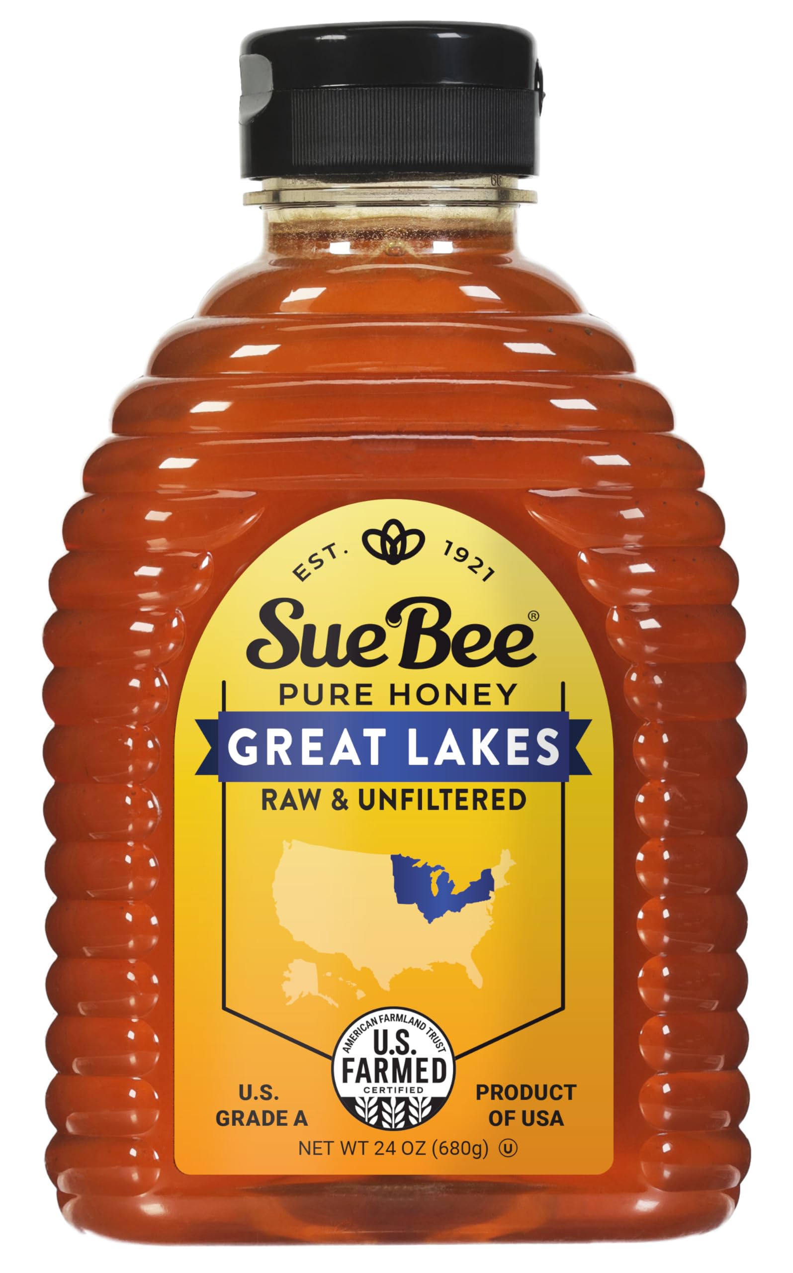 Sue Bee Regional Great Lakes Honey, Strained, Unfiltered USA Beekeeper-Owned Co-op, 24 oz (Packaging May Vary)