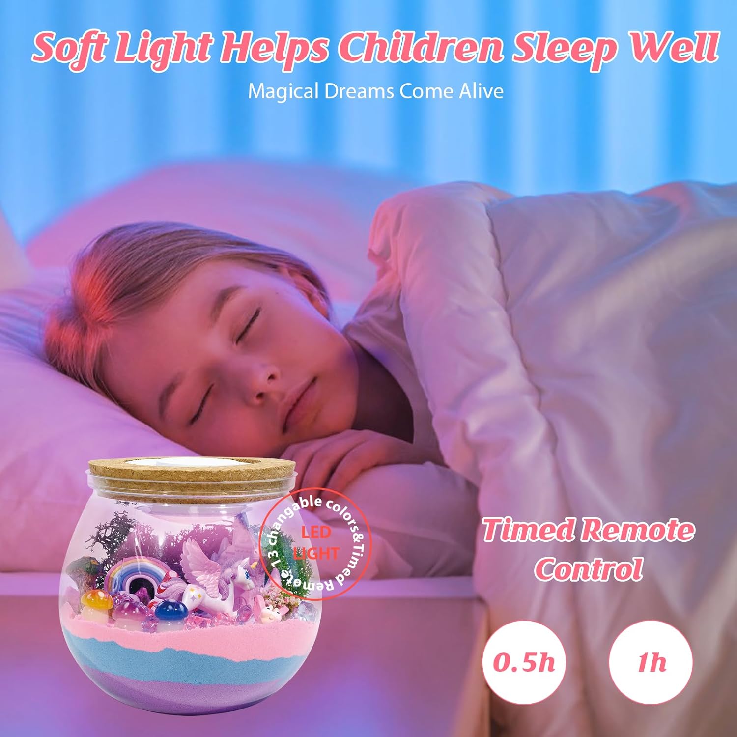 Unicorn Terrarium Crafts Kit for Kids-LED Night Light Up & Remote Unicorn Birthday Gifts Toys for Girls Ages5 6 7 8 9 10 Year Old-Christmas Gifts for Girls