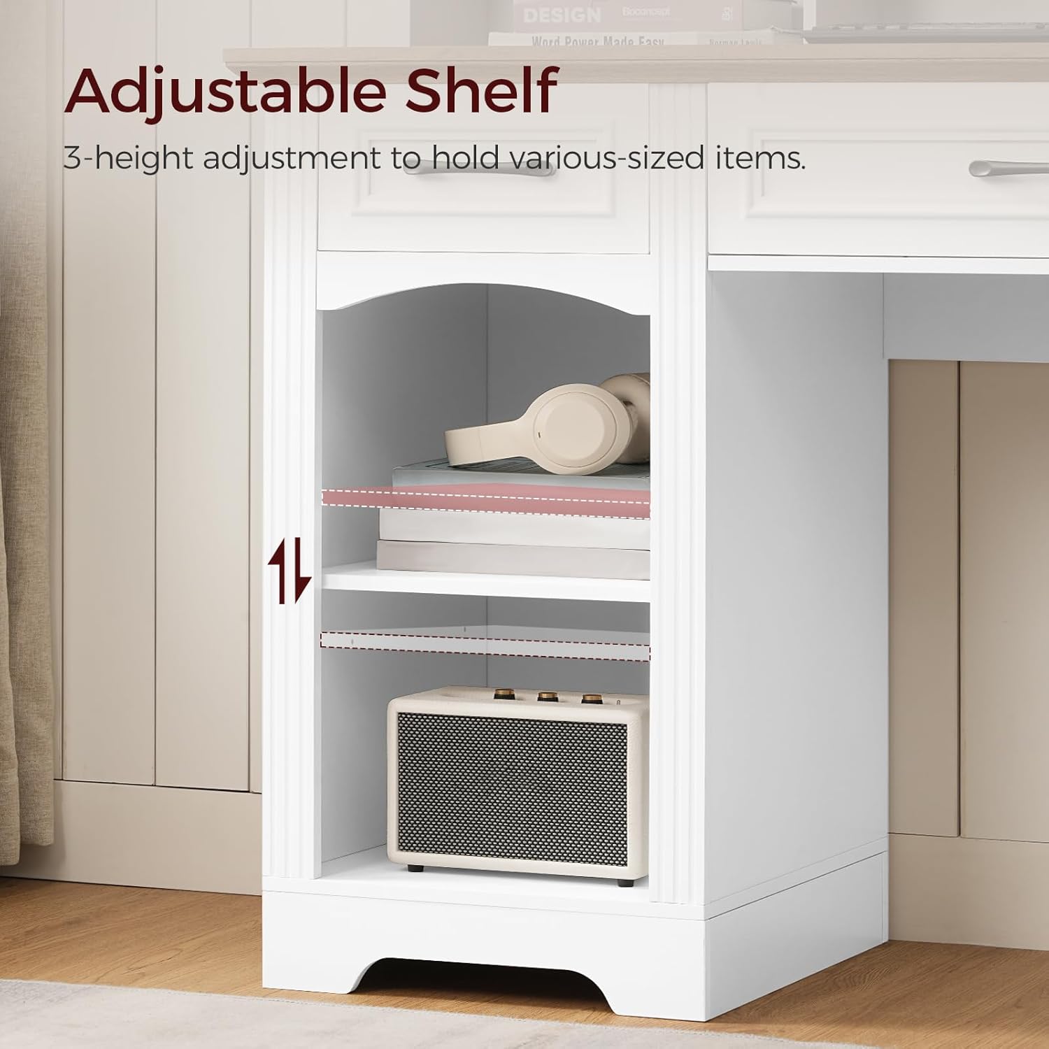 58" Executive Desk, Farmhouse Computer Desk with Drawers, Wooden Office Desk with File Cabinet, Charging Station, Monitor Stand, for Work and Study, White and Walnut CDBZ10E01