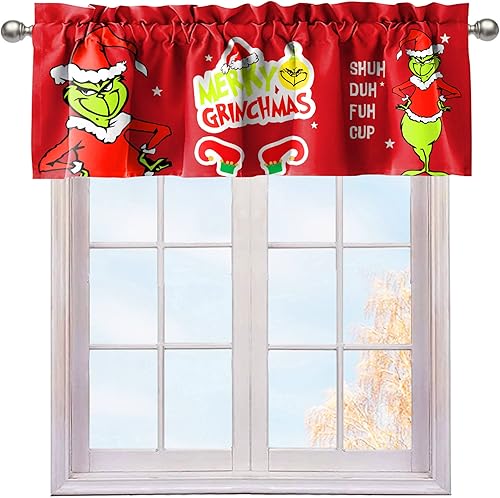 Cenefa de cortina de ventana de Navidad, divertida cortina de cocina con bolsillo para barra, 52 x 18 pulgadas, cortina de invierno para decoración