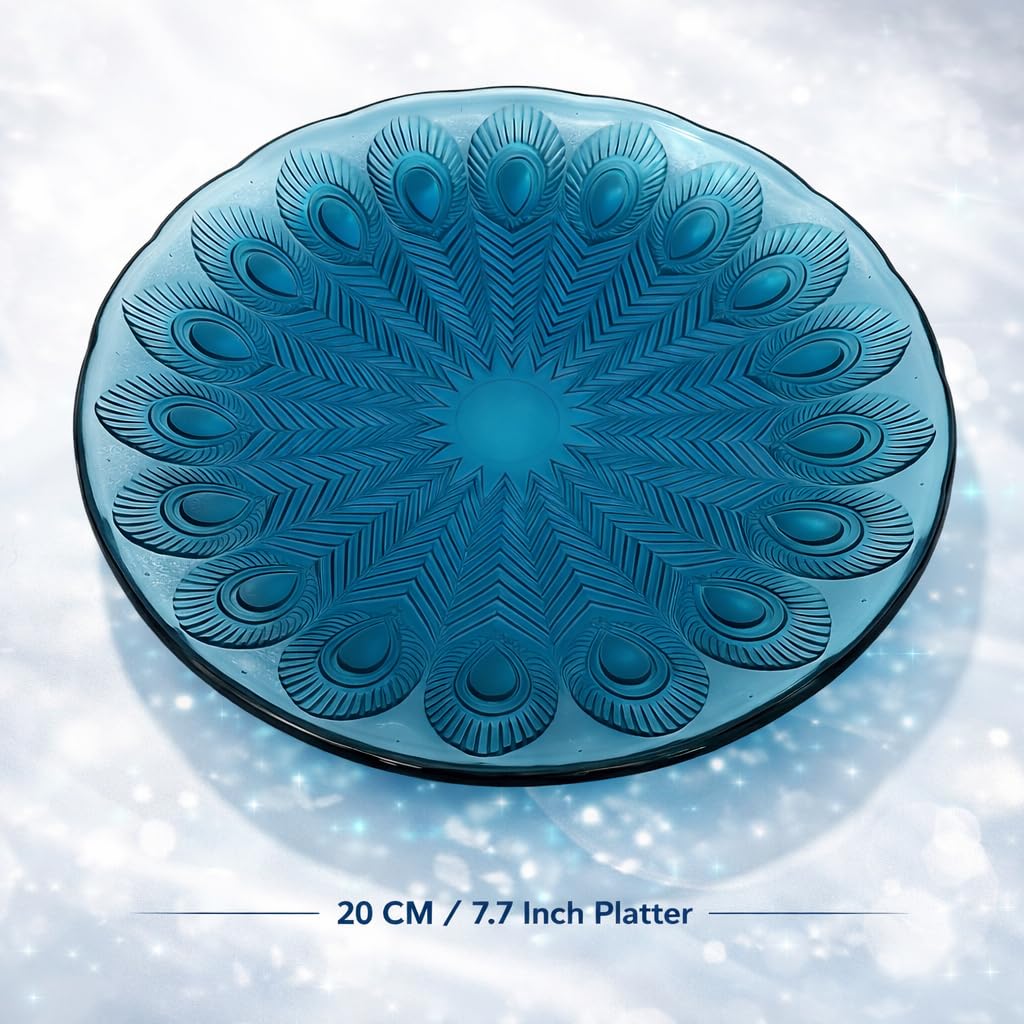 7.7 Inch Blue Glass Serving Platter | Elegant Dinner Plate in Box Pack | Durable Glass Plate for Snacks, Fruits, Desserts & Appetizers 2
