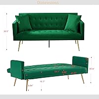Vista 52 de Sofá cama moderno de terciopelo de 72 pulgadas, sofá cama plegable convertible con 3 respaldos ajustables, sofá biplaza reclinable copetudo