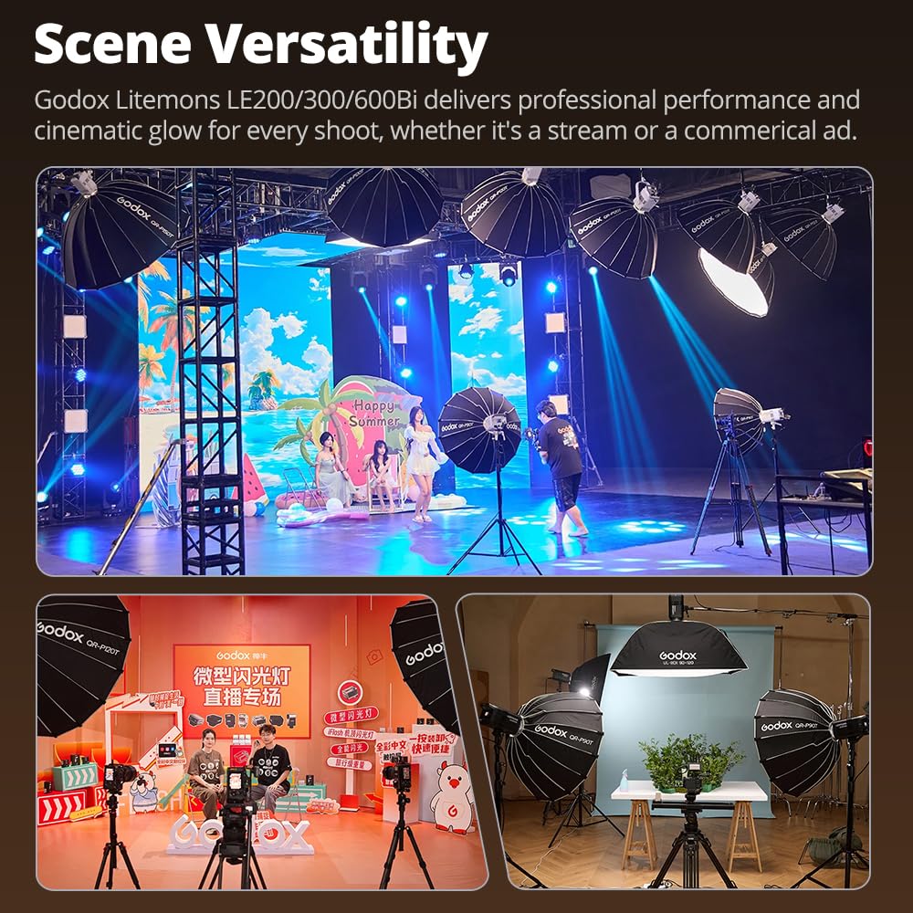 Godox LE300Bi - Luce video LED 315 W Godox Bowens, luce fissa, 2800 K ~ 6500 K, CRI 98, 11 effetti FX, luce da studio per fotografia, riprese video e streaming live