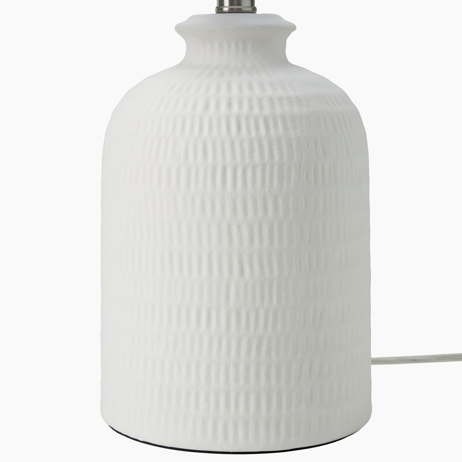 Nourison Home 24" White Textured Ceramic Modern Farmhouse Table Lamp with Beige Shade for Bedside Table, Living Room, Dining, Entryway
