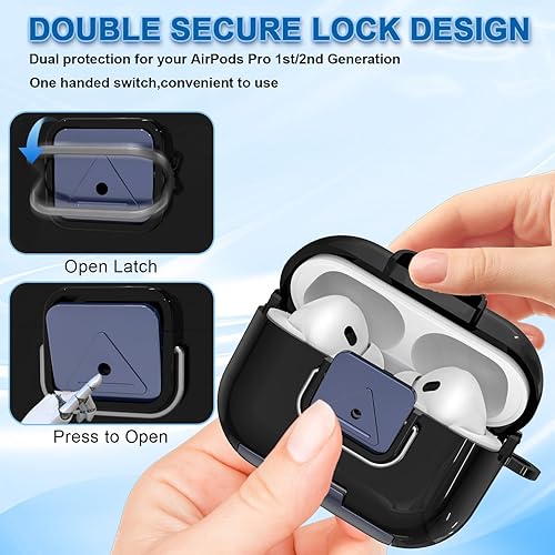 Miniatura 4 de Funda protectora para AirPods Pro de 21 generación con clip de bloqueo seguro, a prueba de golpes, protección completa, diseño de soporte de
