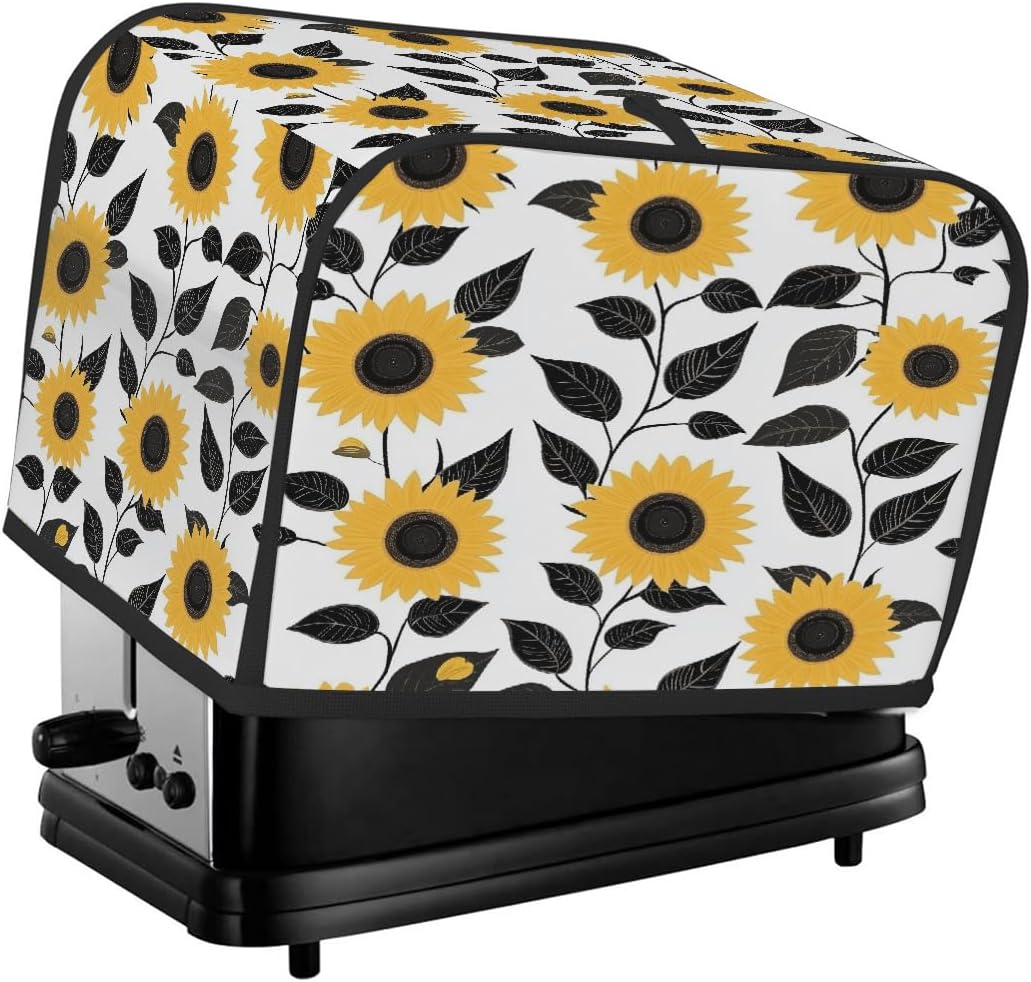 4 Slice Toaster Cover, Yellow Sunflowers With Black Leaves Toaster Covers for 4-Slice Toasters, Waterproof Dust Kitchen Appliance Protector