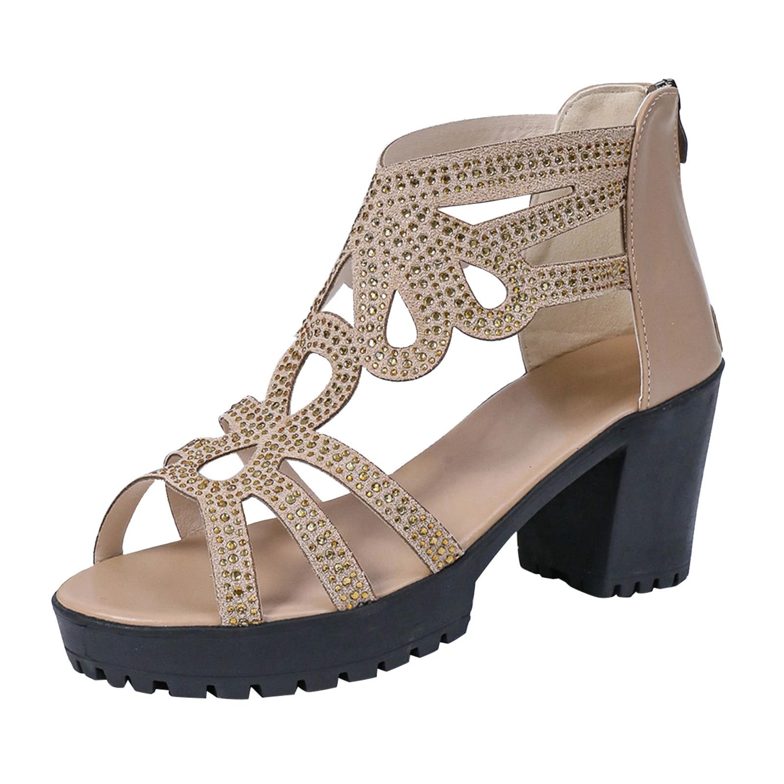 Sandali Donna Estivi Plateau Sandali con Zeppa con tacco e cerniera posteriore da donna grandi dimensioni stile estero bocca di pesce Borchie Scarpe Estivi