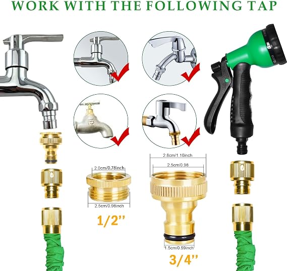 Expandable Garden Hose Pipe 100FT 3 Times Flexible Expanding Magic Lightweight Watering Hose Anti-Leakage with 3/4