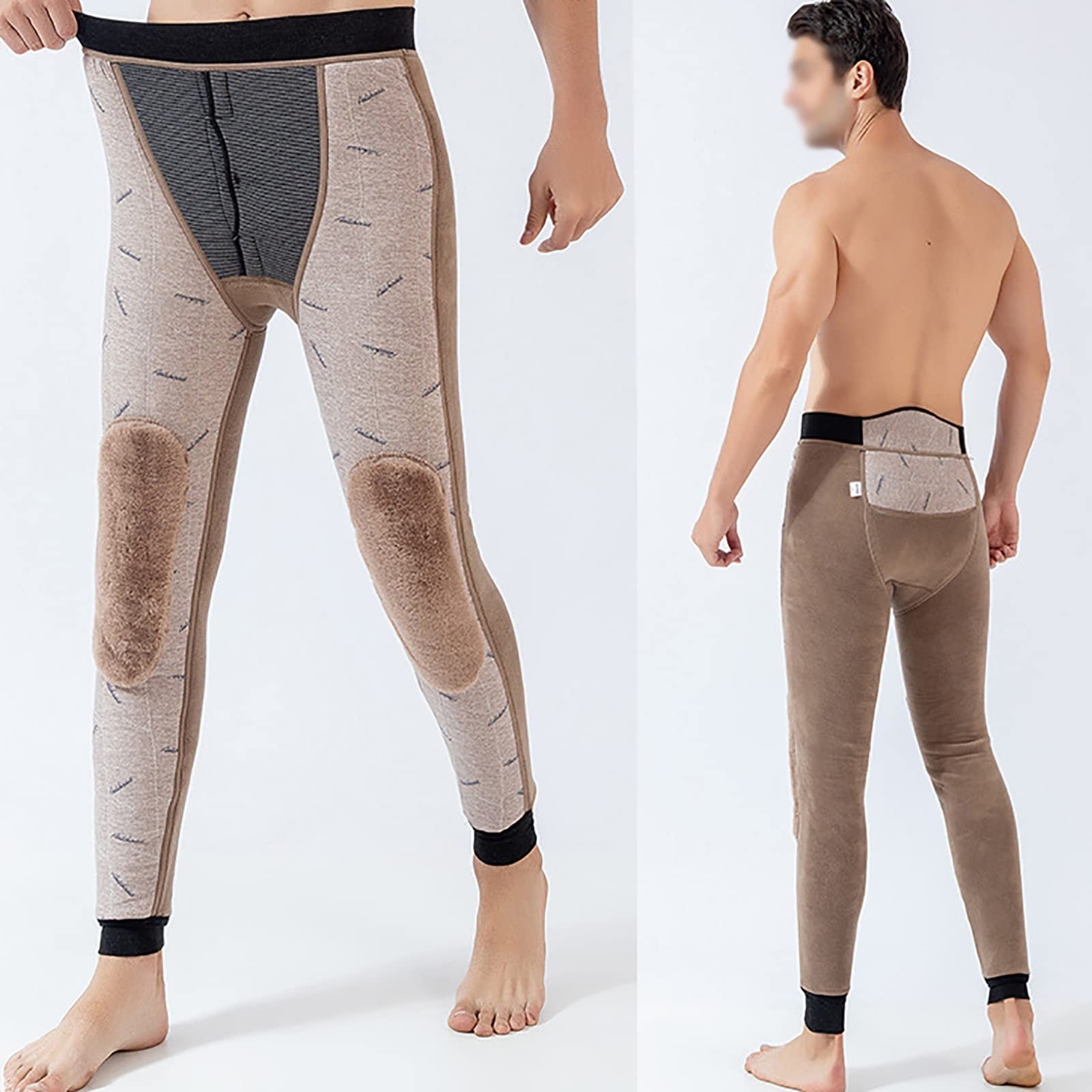 Pantalones Térmicos Calzoncillos Largos Hombres Capa Base Vellón Forrado Más Grueso Leggings Bottoms Pantalones Capa Base(Size:3XL,Color:Negro)
