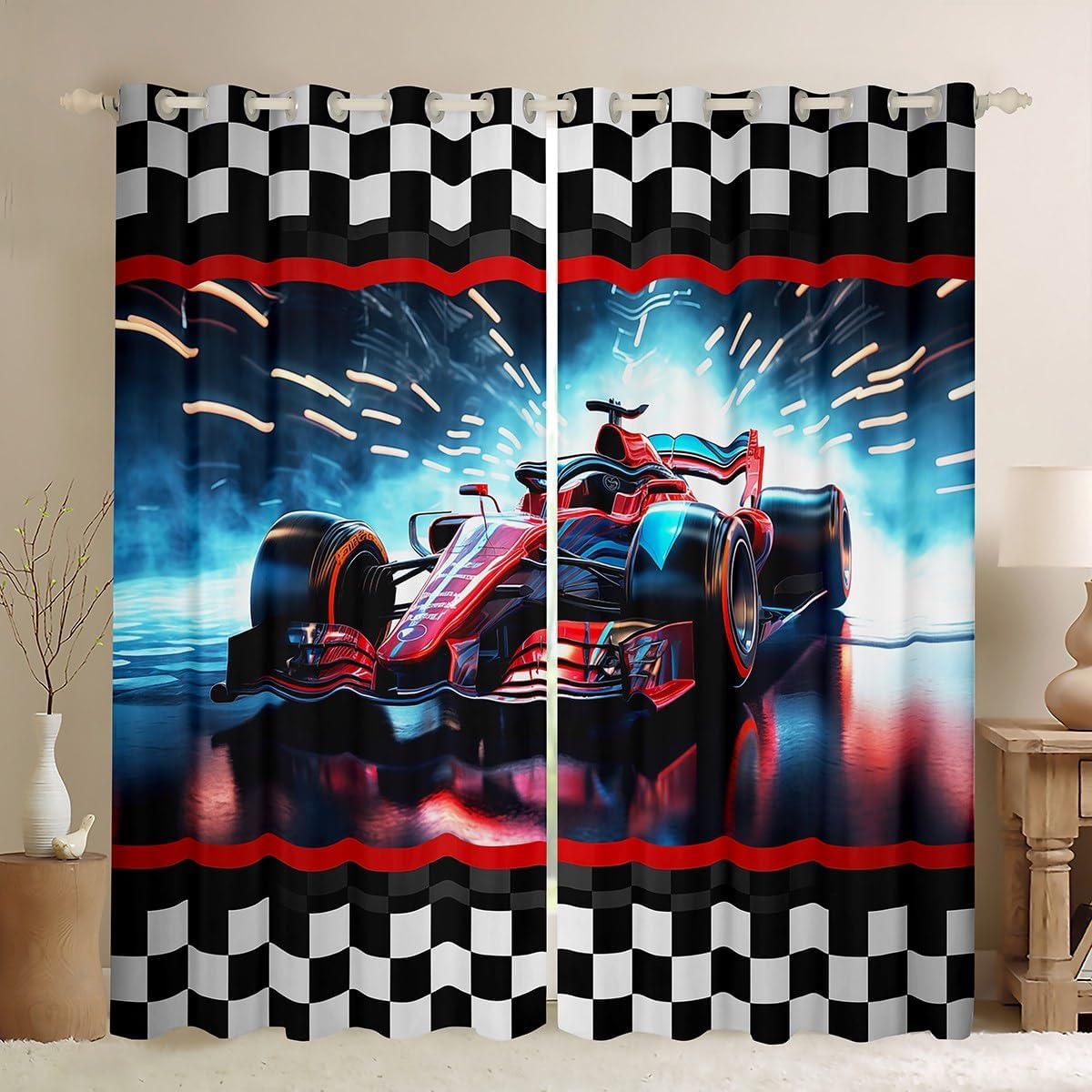 3D Tiger Window Curtain,Neon Purple Lightning Window Treatment Curtain White Black Tiger Wild Animals Curtains for Kids Boys Teens Men Bedroom Decor, Window Drapes,2 Panels,42Wx63L