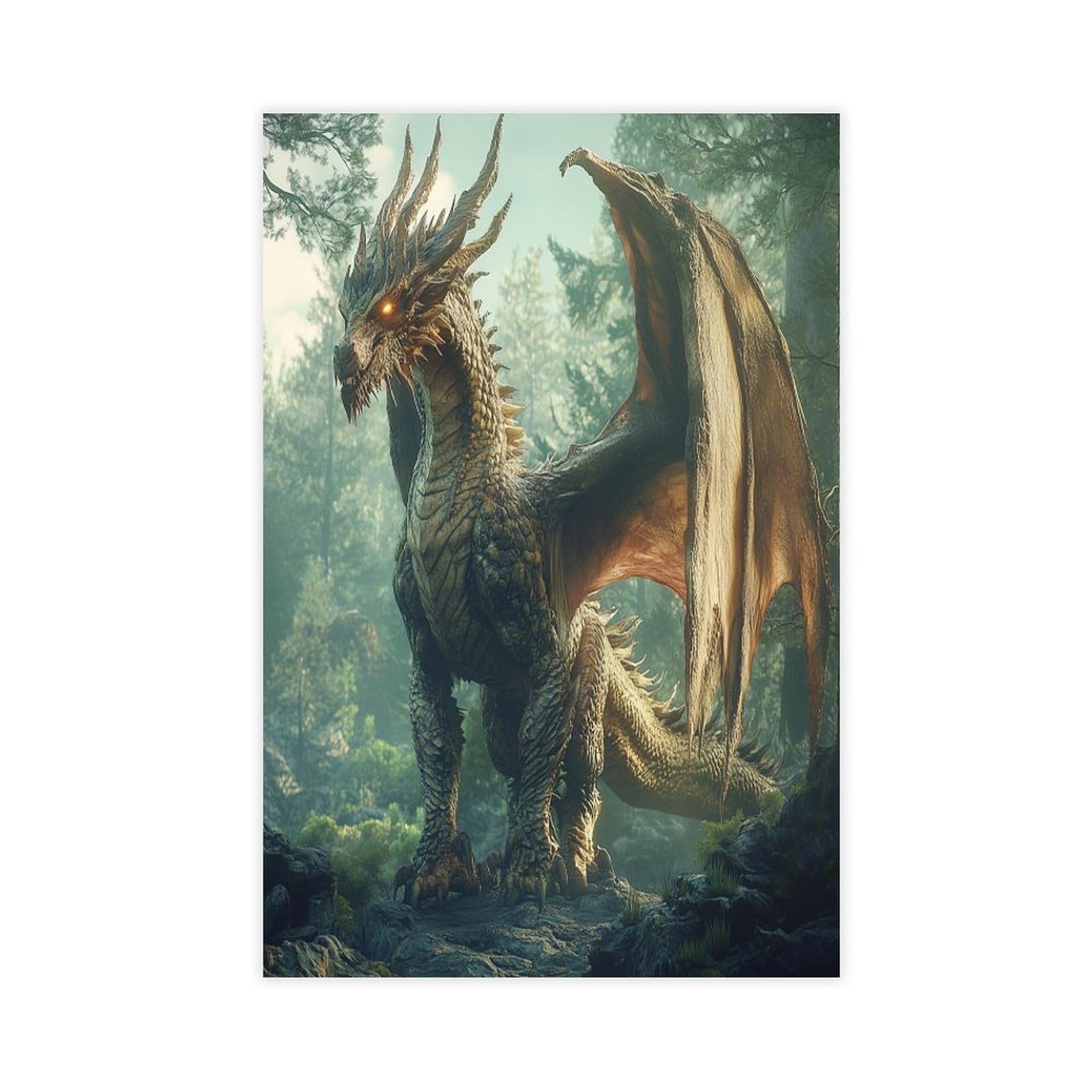 Bareronor Gold Dragon Fantasy Poster Canvas Poster Bedroom Decor Landscape Office Room Decor Gift 24" L X 36" W