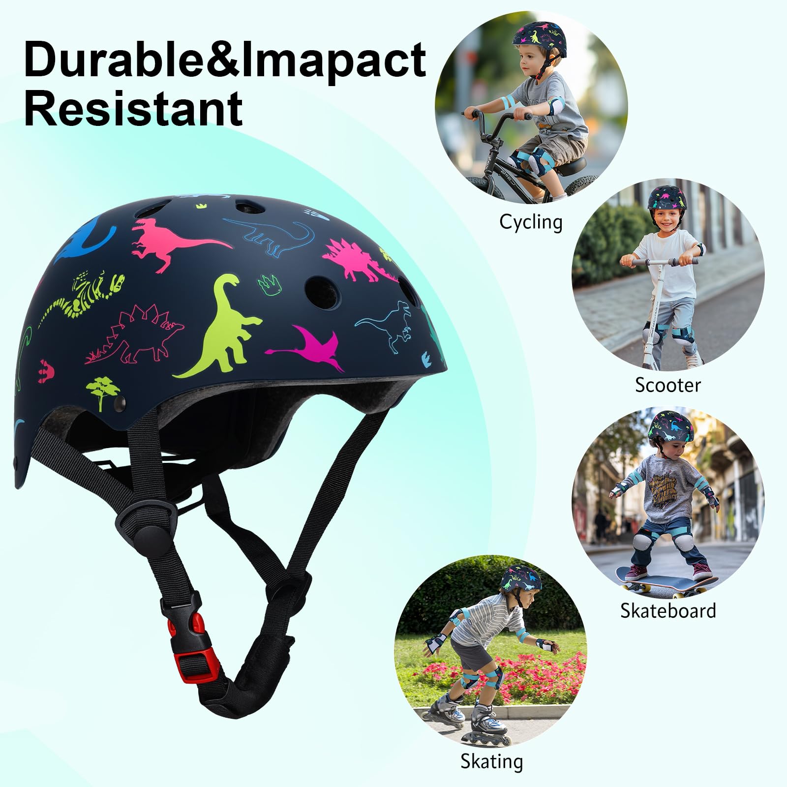 YOOXARMOR Casco da Bici per Bambini, Caschi per Bambini degli Animato 3-5-8 anni,Set di Protezioni Sportive Leggere con Ginocchiere, Gomitiere e Polsiere per Skateboarding Bicicletta Scooter