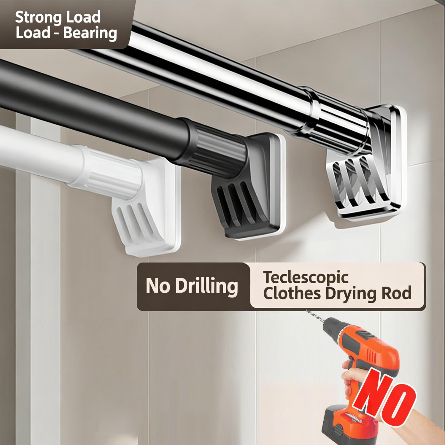 Barra Cortina Extensible Sin Taladrar 2 3 4 5 Metros Barra De Cortina De Ducha, Antideslizante Barra Telescópica Para Sujetar,Ø 32mm Acero Inoxidable Para Baño Armario Balcón(Negro,310-400CM)