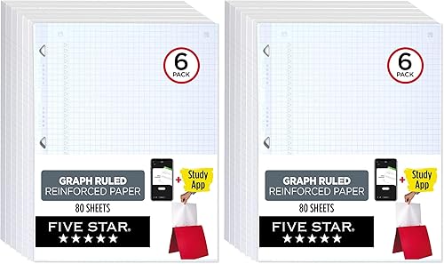 Miniatura 11 de Five Star Papel de hojas sueltas + aplicación de estudio, paquete de 3, papel para cuaderno, papel gráfico, papel de relleno reforzado, combate