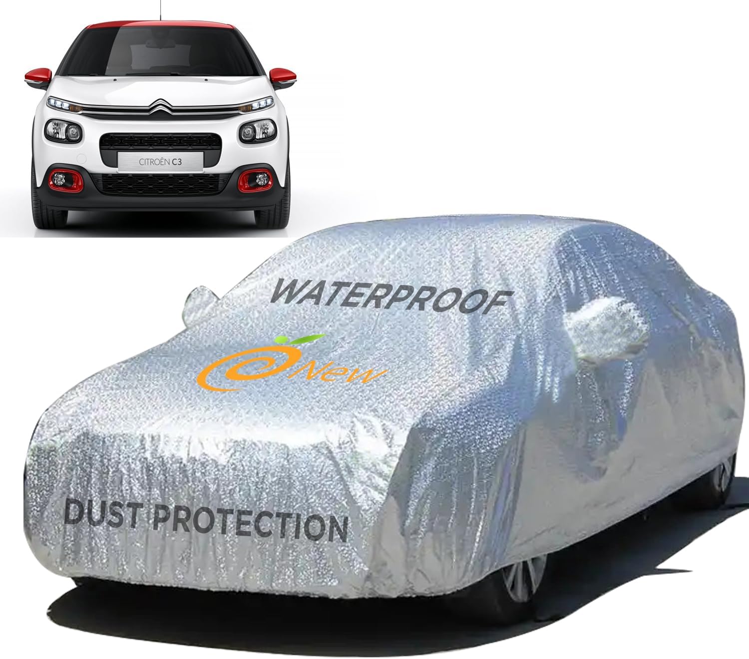 Textured Cover for Citroen C3 - Waterproof, Triple Stitched, UV & Dust Protection, Silver Look, Rust Prevention, Mirror Pockets, Polyester Cotton Coating - Body Shield, Without Antenna Pockets