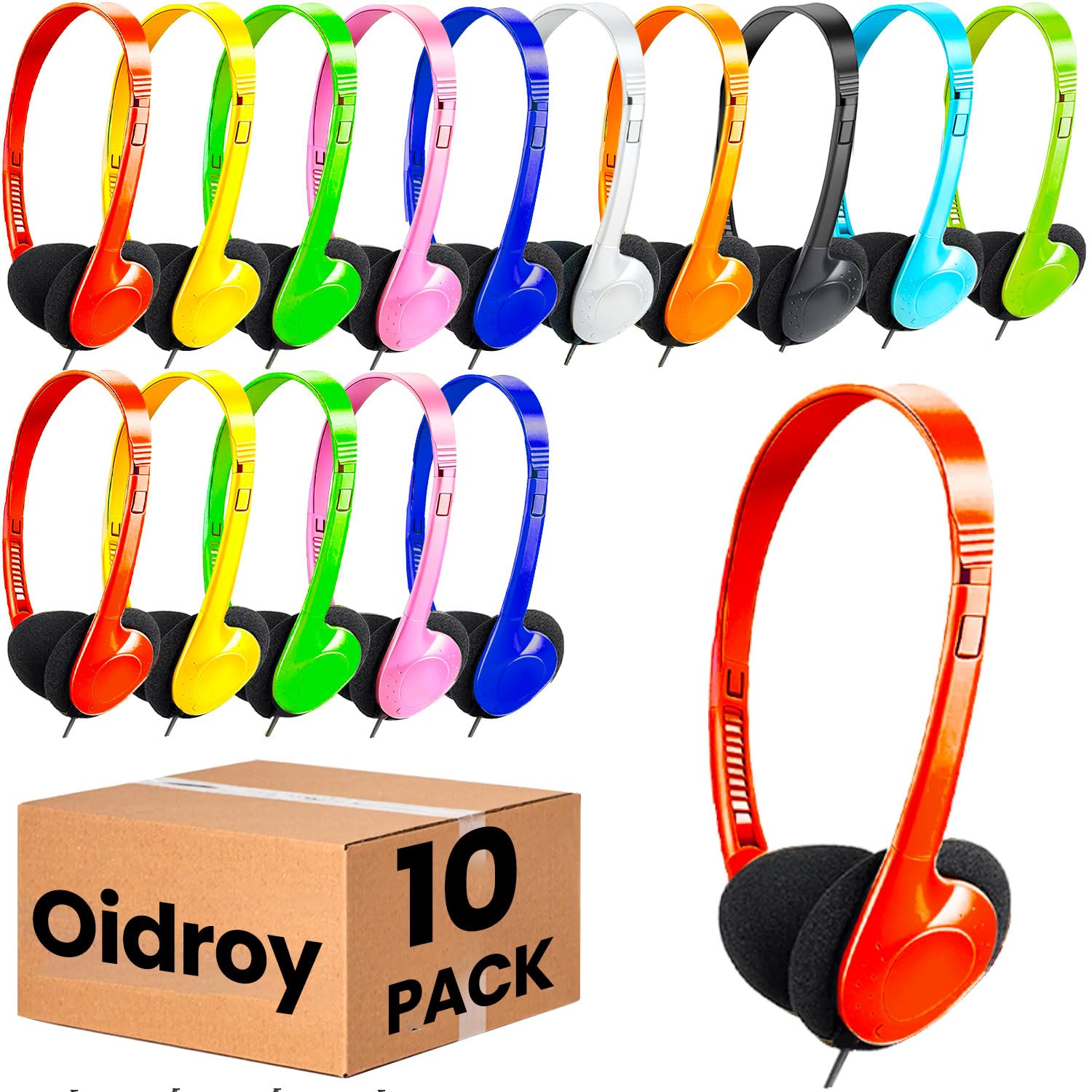 Bulk Wired Headphones 10 Pack for Multicolor for School Classroom Students