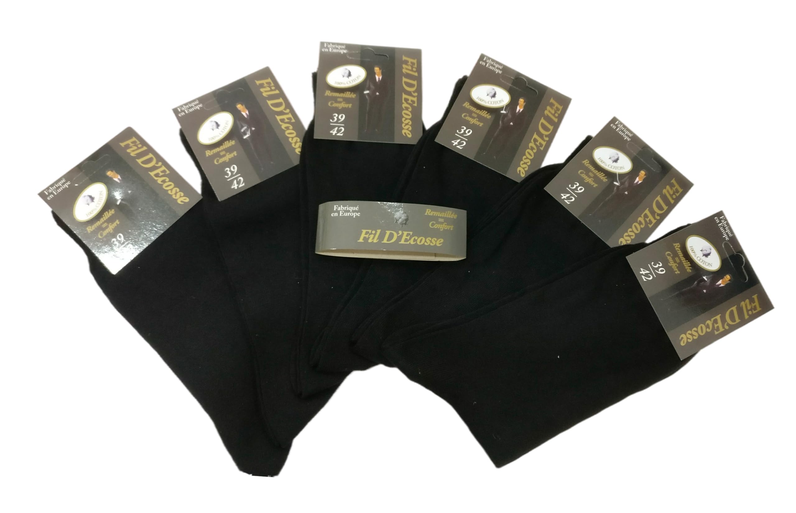 Fil D'Ecosse Pack 6 pares Calcetines hilo de escocia, Calcetines ejecutivos hombre, Calcetines hombre vestir 100% algodón, Talla M (39-42) y Talla L (43-46)