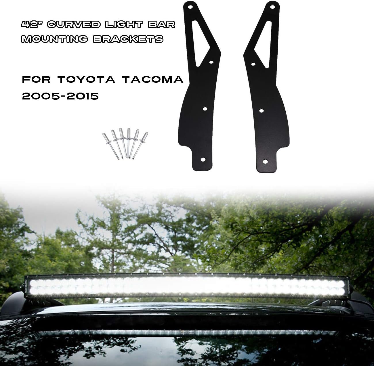 ALAVENTE 42" Curved LED Light Bar Upper Windshield Mounting Brackets Replacement for Toyota Tacoma 2005 - 2015 (w/ Factory Roof Rack Only)