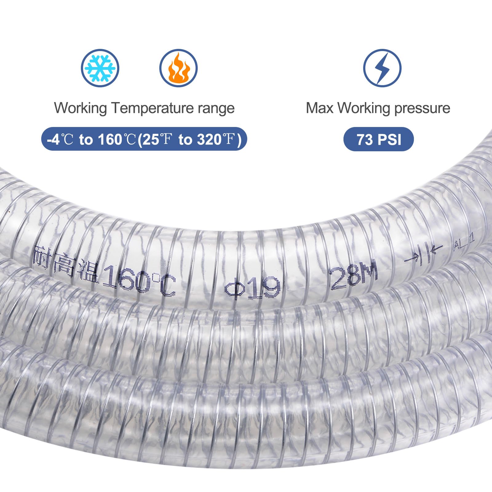 sourcing map 3/4" ID x 24,6ft Stahlverstärkter PVC-Schlauch Chemikalienbeständiger flexibler Vinylschlauch Hochdruckdicker Schlauch Saugrohr klar