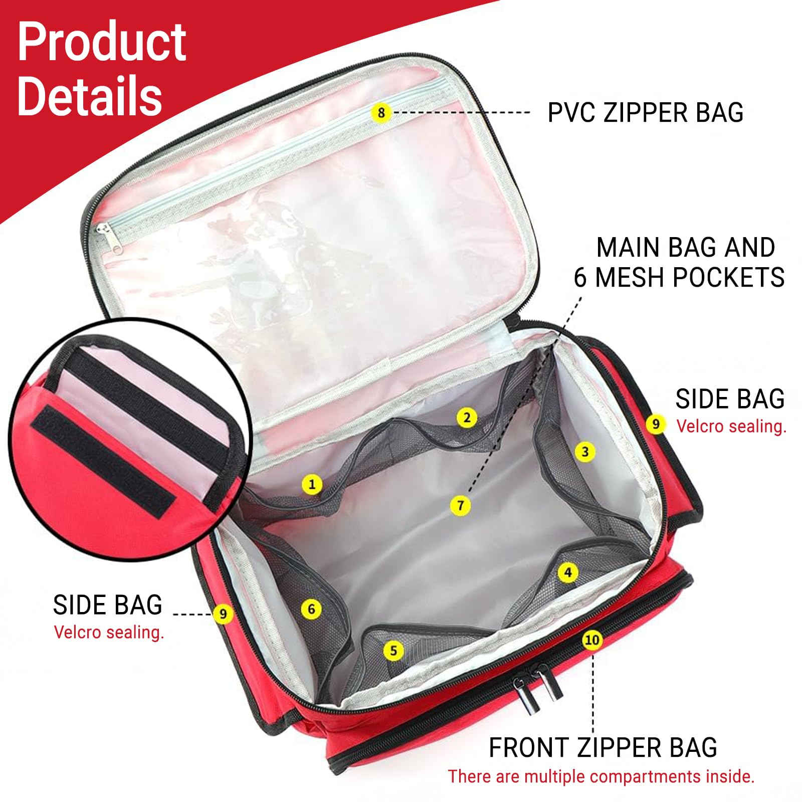 Borsa di pronto soccorso vuota:borsa per medicinali per la casa,per campeggio, escursionismo (rosso, 28×19×16 cm)