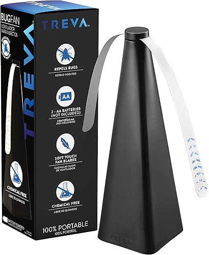Vista 14 de Treva Ventilador disuasorio de moscas con cuchillas holográficas para eliminar insectos, mosquitos y moscas, ventilador de mosca alimentado por Negro
