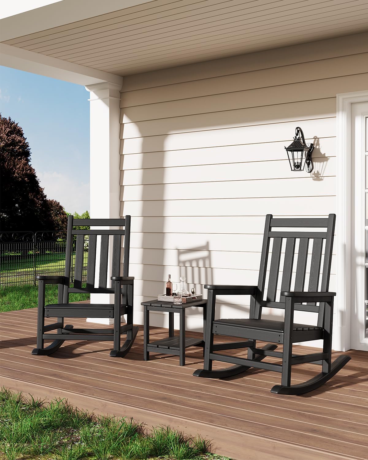 GarveeLife Adirondack Outdoor Side Table 18 x 15 in, HDPE 2-Tier Patio Side Tables for Outside, All-Weather End Table for Patio Pool Deck Indoor Backyard, Black