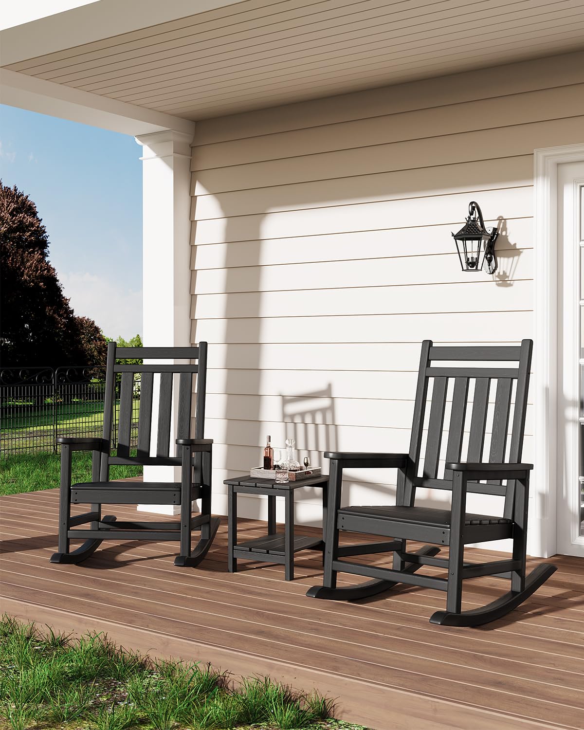 Garvee Mesa Auxiliar Exterior HDPE Efecto Madera 45x38cm, Negro 2 uds