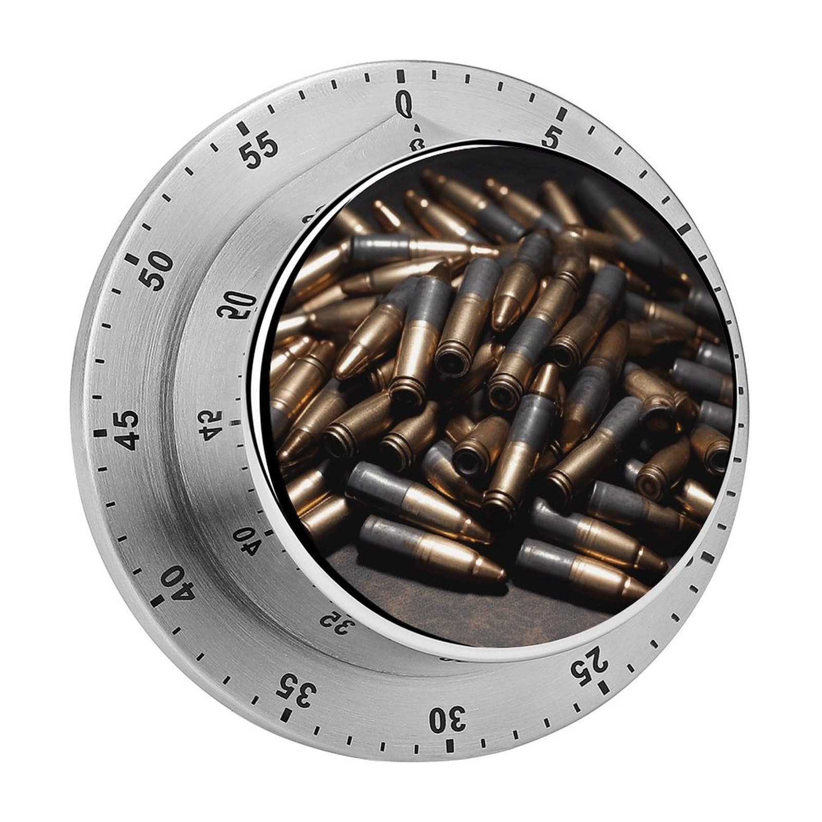 Mechanical Kitchen Timer with Magnetic Back, Stainless Steel Manual Bullet Printed Timer for Cooking and Time Management