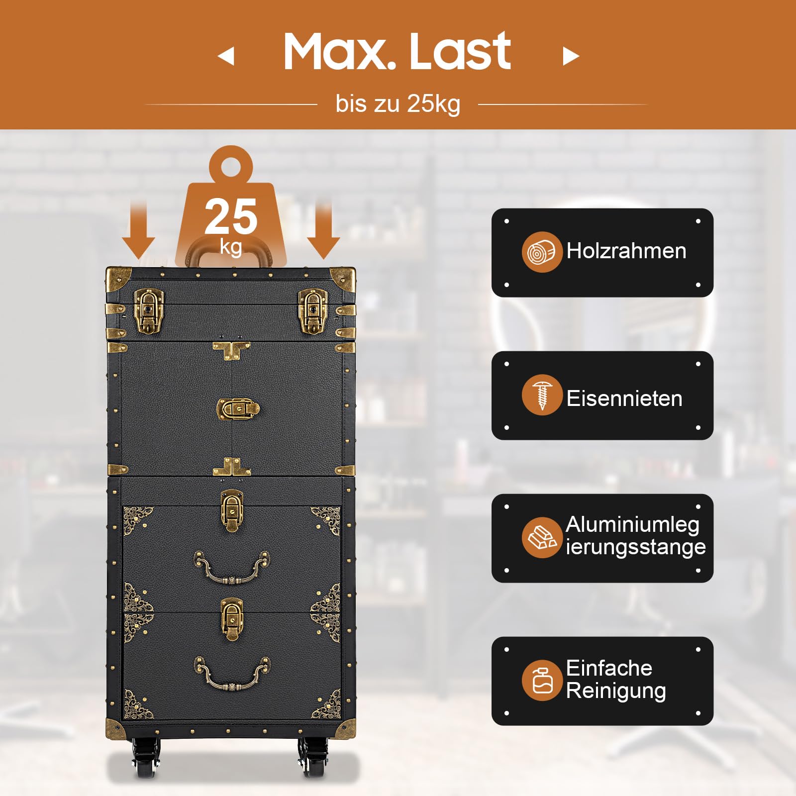 Rolling Beauty Case Kosmetikkoffer Trolley 4 Regale, Abschließbar Koffer Kosmetikkoffer Make-up Fall Friseurwagen Schönheit, Salon Gepäck Reise Veranstalter für Professionelle Visagisten