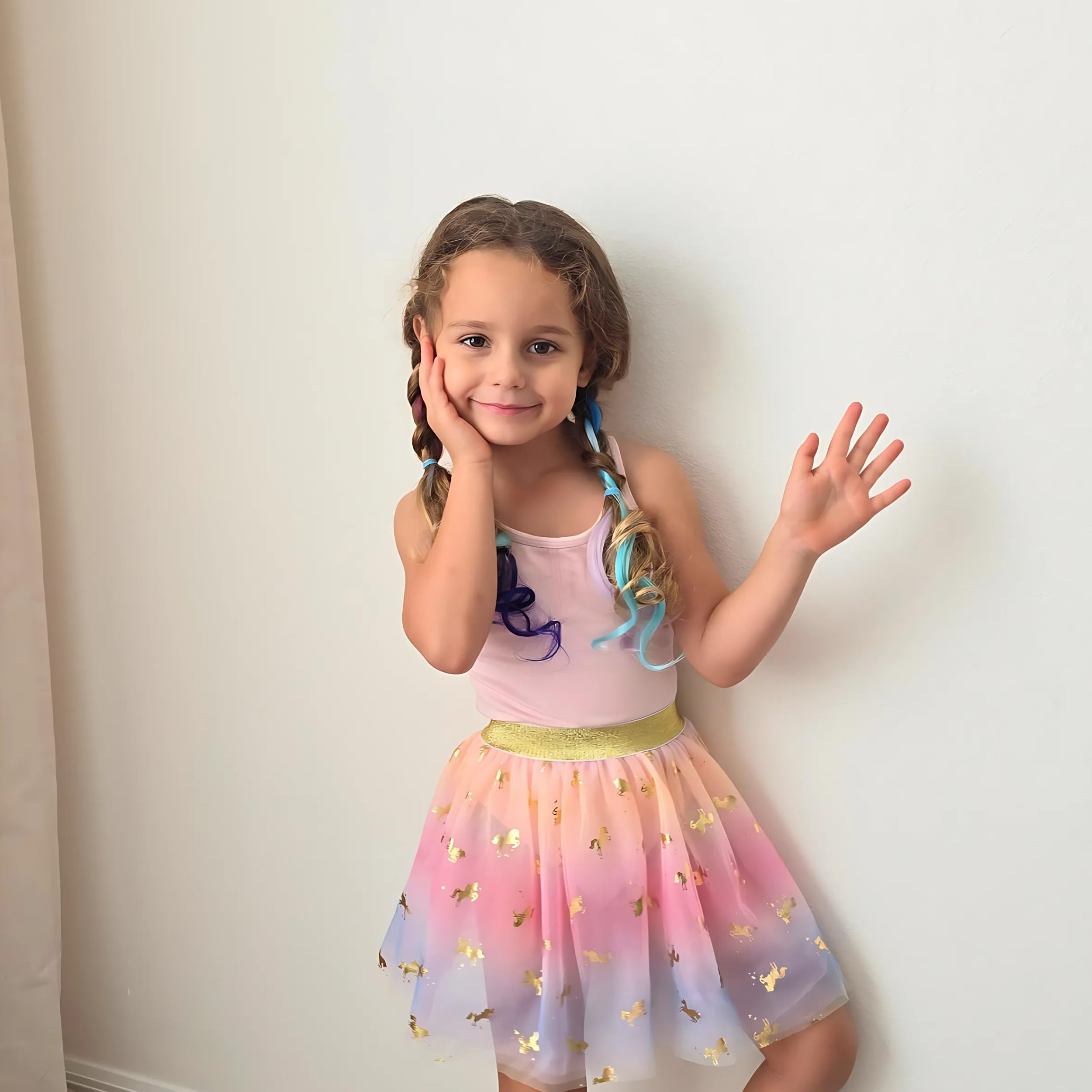 Dreamlover Colored Hair Extensions for Kids Clip In Rainbow Hair Extensions, Dual-color Curly Hairpieces for Halloween 24 Pieces - Image 4