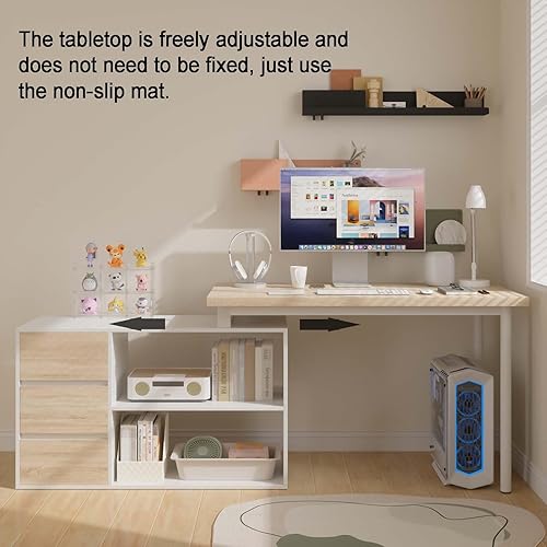 Miniatura 4 de Escritorio para computadora en forma de L, escritorio de oficina en casa de 47 pulgadas con cajones de archivos y estantes de almacenamiento,
