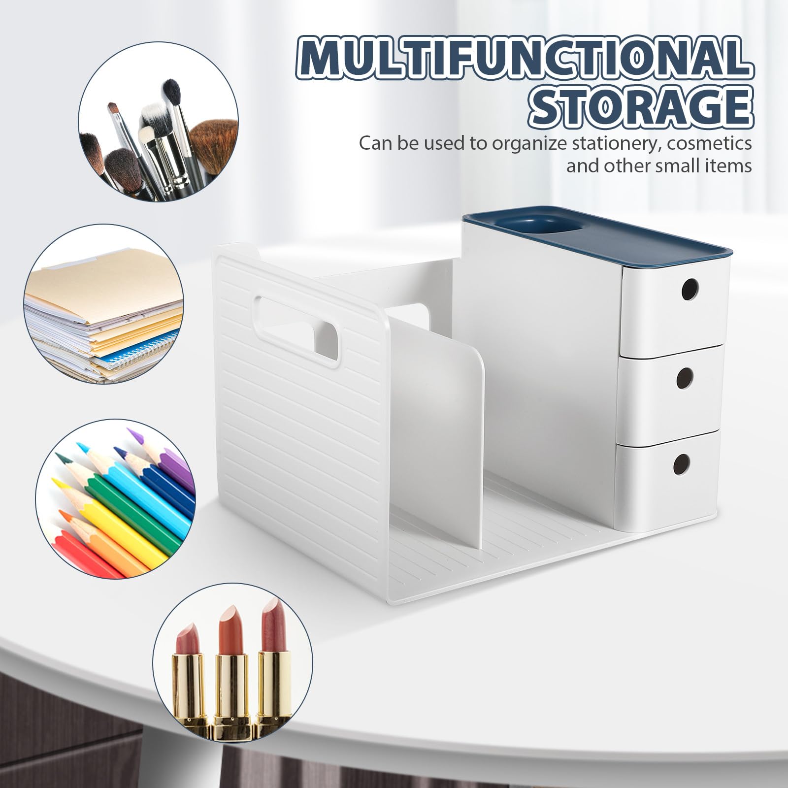 VILLCASE Schreibtischschubladen Organizer aus Kunststoff Kleiner Multifunktionaler Aufbewahrungsbox in Blau Platzsparend für Büro Make Up und Schreibtischzubehör